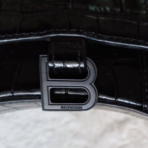 Balenciaga Mini Hourglass Black Croc Embossed Top Handle Crossbody Bag - Picture 5 of 12